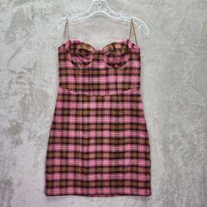 Gianni‎ Bini GB Mini Dress Womens Medium Pink Plaid Bustier Party Cute Retro Y2K